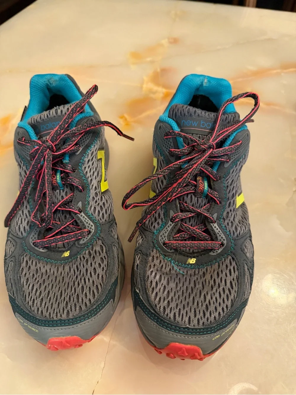 New Balance Kids Gray Sneakers with Teal and Neon Yellow Accents